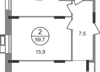 Продается 2-комнатная квартира, 59.7 м2, рабочий посёлок Заречье, жилой комплекс Резиденции Сколково, 6.2