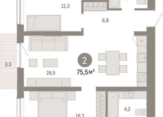 Продается 2-комнатная квартира, 75.5 м2, Новосибирск, метро Октябрьская