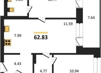 Продажа 2-комнатной квартиры, 62.8 м2, Новосибирск, Калининский район