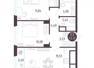 Продажа 2-ком. квартиры, 53.1 м2, Рязань