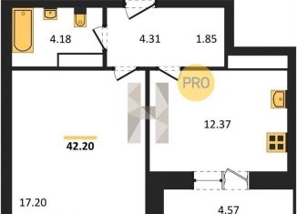 Продаю 1-ком. квартиру, 42.2 м2, Воронеж