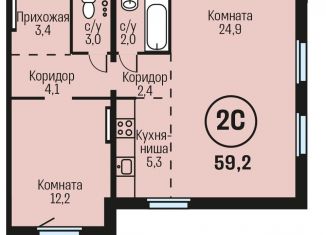 Продам двухкомнатную квартиру, 59.2 м2, рабочий поселок Южный, Южный тракт, 15к5