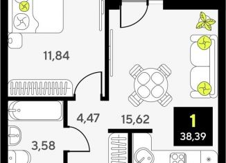 Продается 1-ком. квартира, 38.4 м2, Тюмень, улица Первооткрывателей, 15, Калининский округ