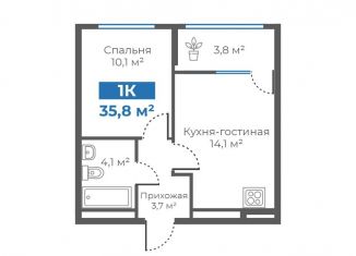 Продается однокомнатная квартира, 35.8 м2, Тюмень, Интернациональная улица, 199А