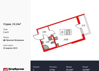 Продается квартира студия, 24.1 м2, поселок Бугры