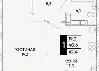 Однокомнатная квартира на продажу, 42.4 м2, Ростовская область