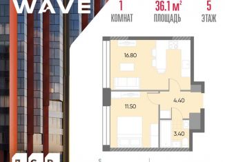 Продажа однокомнатной квартиры, 36.1 м2, Москва, ЮАО