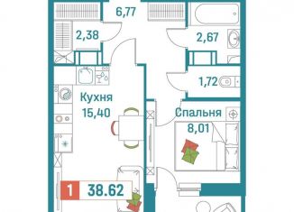 Продам 1-ком. квартиру, 38.6 м2, Мурино