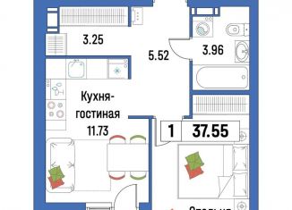 Однокомнатная квартира на продажу, 37.6 м2, Ленинградская область