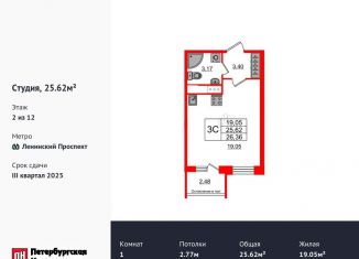 Квартира на продажу студия, 25.6 м2, Санкт-Петербург, метро Московская, 1-й Предпортовый проезд, 1