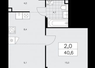 Продаю 2-комнатную квартиру, 40.6 м2, Москва, деревня Николо-Хованское, 3