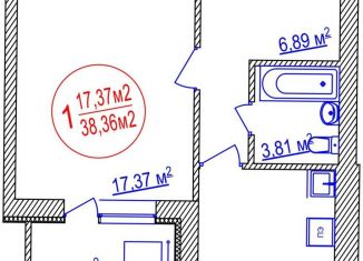 1-комнатная квартира на продажу, 38.4 м2, Уфа, Ленинский район, улица Лётчиков, 1/9