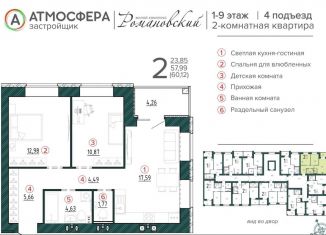 Продается 2-комнатная квартира, 60.3 м2, Брянск, Бежицкий район