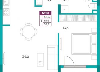 Продам 1-ком. квартиру, 59.2 м2, Крым, улица Воровского, 32