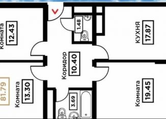 Продажа трехкомнатной квартиры, 81.2 м2, Краснодар, Прикубанский округ, Школьная улица, 1