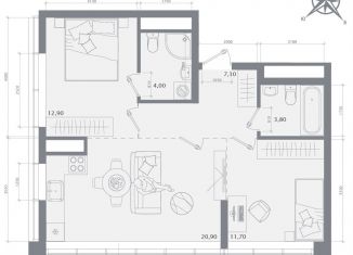 Продам 2-комнатную квартиру, 60.4 м2, Казань, Вахитовский район