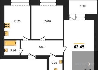 Продаю 2-ком. квартиру, 62.4 м2, Воронеж, Советский район, улица Курчатова, 26Б