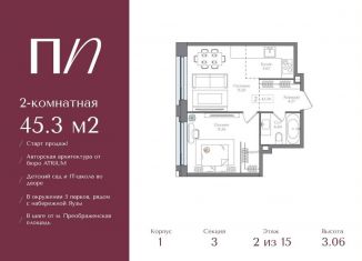 Продаю двухкомнатную квартиру, 45.3 м2, Москва, ВАО