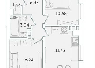 Двухкомнатная квартира на продажу, 42.7 м2, Мурино, Екатерининская улица