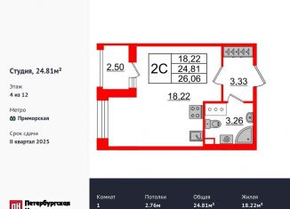 Продажа квартиры студии, 24.8 м2, Санкт-Петербург, Уральская улица, 25, муниципальный округ Остров Декабристов