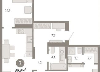 Продается трехкомнатная квартира, 86.9 м2, Тюмень, Краснооктябрьская улица, 4к3