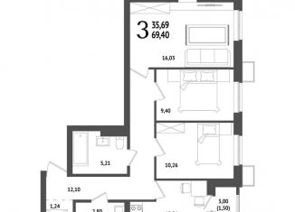 Продажа 3-комнатной квартиры, 69.3 м2, Республика Башкортостан