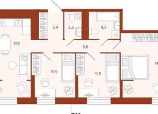 Продаю трехкомнатную квартиру, 66.8 м2, Тюмень, Ленинский округ