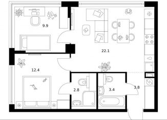 Продам двухкомнатную квартиру, 54.4 м2, Москва, метро Молодёжная