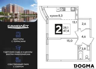 Продается двухкомнатная квартира, 47.4 м2, Краснодар, Прикубанский округ