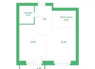 Квартира на продажу студия, 51.4 м2, рабочий посёлок Кольцово, автодорога № 11