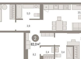 Продается двухкомнатная квартира, 82 м2, Тюмень, Ленинский округ