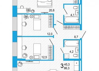 Продается 3-комнатная квартира, 86.3 м2, Республика Башкортостан, улица Аксакова, 14