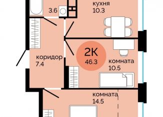 Продается 2-ком. квартира, 46.3 м2, Пермский край, улица Яблочкова, 5к4