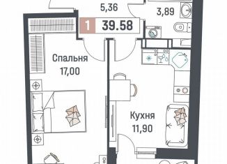 Продам 1-комнатную квартиру, 39.6 м2, Мурино, ЖК Авиатор