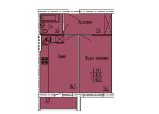 1-комнатная квартира на продажу, 45 м2, Пенза, Зеленодольская улица, 74, Первомайский район