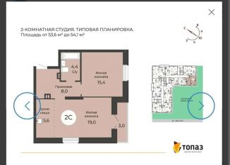 Продажа двухкомнатной квартиры, 54 м2, Новосибирск, Дачная улица, 42, ЖК Топаз