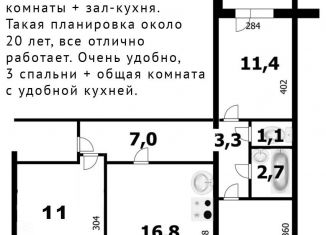 3-комнатная квартира на продажу, 63.9 м2, рабочий посёлок Кольцово, рабочий посёлок Кольцово, 2