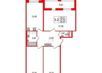 Продажа трехкомнатной квартиры, 87.5 м2, Санкт-Петербург, проспект Энгельса, 27Р, проспект Энгельса