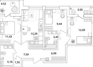 Продаю трехкомнатную квартиру, 75.4 м2, Санкт-Петербург, Кубинская улица, 82к1, муниципальный округ Новоизмайловское