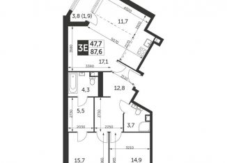 3-комнатная квартира на продажу, 87.6 м2, Москва, ЖК Архитектор, улица Академика Волгина, 2с1