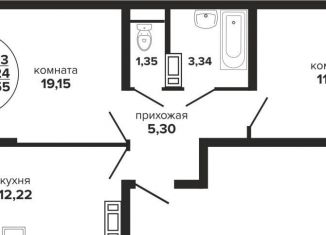 Продаю двухкомнатную квартиру, 56.6 м2, Краснодар, Российская улица, 257/7лит1, микрорайон Завод Радиоизмерительных Приборов