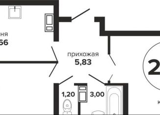 Продается двухкомнатная квартира, 57.3 м2, Краснодар, Российская улица, 257/7лит1, Прикубанский округ