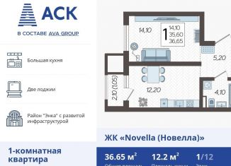 Продажа 1-комнатной квартиры, 36.7 м2, Краснодар, Питерская улица, 40к4, ЖК Новелла