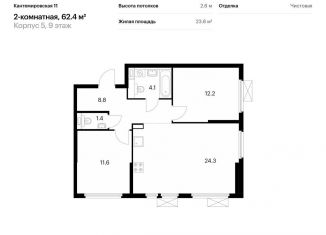 Двухкомнатная квартира на продажу, 62.4 м2, Санкт-Петербург, муниципальный округ Сампсониевское