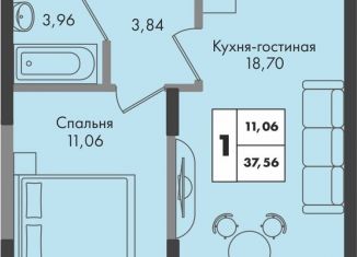 1-ком. квартира на продажу, 37.6 м2, Краснодар, улица имени Генерала Брусилова, 5лит1.2