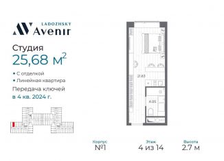 Продается квартира студия, 25.7 м2, Санкт-Петербург, Магнитогорская улица, 51литЗ, муниципальный округ Большая Охта