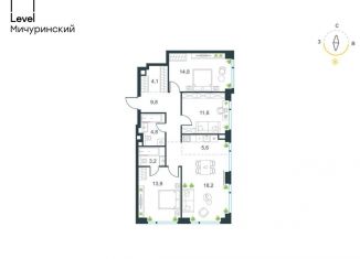 Продается четырехкомнатная квартира, 86 м2, Москва, жилой комплекс Левел Мичуринский, к4, метро Аминьевская