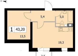 Продам 1-комнатную квартиру, 43.2 м2, Ленинградская область, Вересковая улица, 1к2