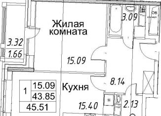 Продается однокомнатная квартира, 45.5 м2, Санкт-Петербург, Плесецкая улица, 2, ЖК Ариосто