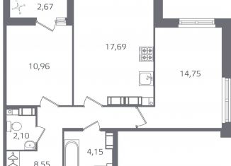 Продажа 2-комнатной квартиры, 59.5 м2, Санкт-Петербург, муниципальный округ Финляндский